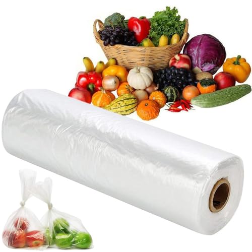 Anount Plastic Produce Bags on Roll - 10x14 Inch Clear Bread & Grocery Bags for Food Storage 400 Count - Easy Tear-Off Perforations for Fruits Vegetables and Bakery (400pcs bags)