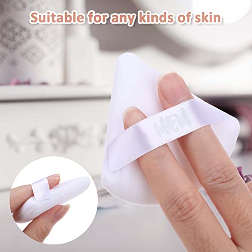Mem Triangle Powder Puff - 8 Pcs Soft Velour Makeup Puffs For Face Powder Loose Powder Application, Wet And Dry Use, Sponge Beauty Makeup Tools, Skin-Friendly, With Satin Ribbon For Easy Handling #TOP4