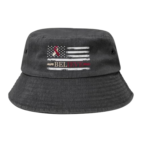 Qauirfe Head and Neck Cancer Believe American Flag Burgundy Ivory Ribbon Fashion Cowboy Denim Fisherman Hat Outdoor Fishing Cap Sun