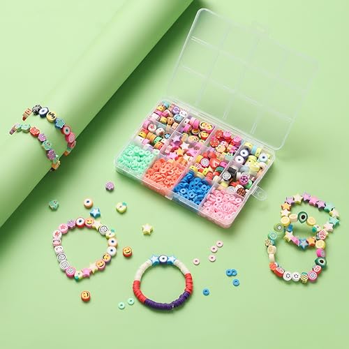 Image of Ambitieux DIY Bracelet Making Kit for Girls - 12 Types Colorful Beads with Charms, Elastic Thread, Earrings, Clasps & Rings - Jewellery Craft Kit for Kids, Birthday Return Gift, Rakhi Special Set for 2 3 4 5 6 7 8 9 10 years (Rubber beads)