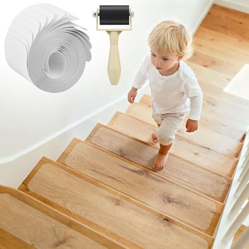15 Stück Treppenstufen Matten Antirutsch Transparent - Treppenstufen Matten 60x10cm, Stufenmatten Selbstklebend, PEVA Treppenteppich Anti Rutsch Teppich für Schützen Sie Haustiere, Senioren Kinder