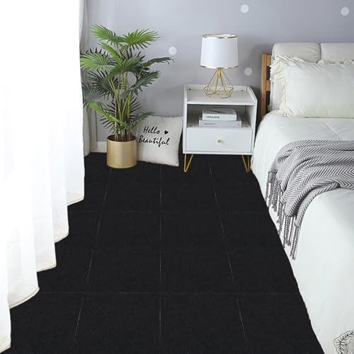 GBACHOOSE 30 Stück Teppichfliesen 30x30 cm, Teppichfliesen Selbstklebend, Teppichboden, Teppich Fliesen, Teppichfliesen Selbstliegend für Büro, Wohnzimmer, Balkon (Schwarz)