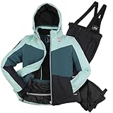 Killtec Damen Skianzug Größe 38 - aus Skijacke petrol hell/dunkel und Skihose dunkelblau - mit 10000mm Wassersäule - wasserdicht, atmungsaktiv
