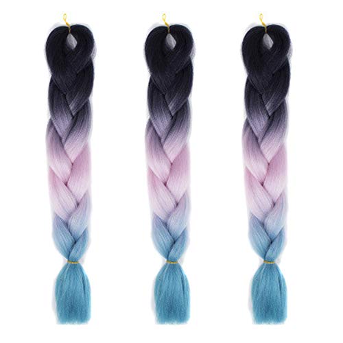 Feibin 30色 ウィッグ エクステンション 3本セット ブレイズ 編み込み グラデーション 三つ編み ヘアアクセサリー 盛りアップ つけウィッグ かつら 毛束 ウィッグ つけ毛 ヘアアクササリー ヒップ ホップ レゲエ ダンス ヘアアレンジ (43#ピンク)