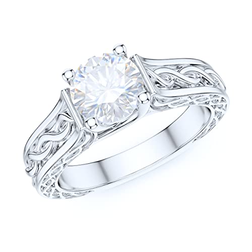 Sterling Silver Twisted Infinity Patterned 1CT Simulated Round Brilliant Cut Diamond or Genuine Moissanite Solitaire Promise Engagement Ring