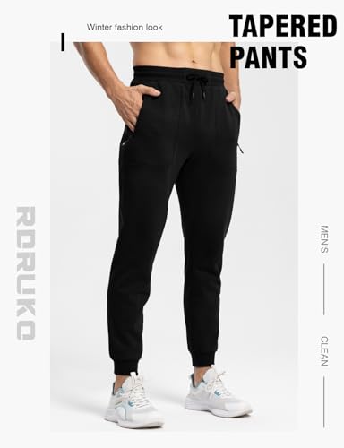 Image of Rdruko Men's Fleece Joggers Pants Winter Warm Sweatpants with Zipper Pockets Athletic Running Gym Workout