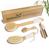AIFEIVICO Dry Brushing Body Brush, Natural Boar Bristle Dry Brush, Bamboo Exfoliating Body, Face, Foot, Long Handle Back Scrubber Brush, Meridian Pressure for Lymphatic, Cellulite