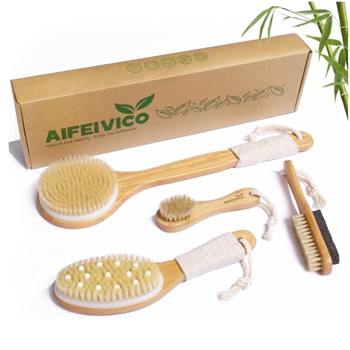 AIFEIVICO Dry Brushing Body Brush, Natural Boar Bristle...