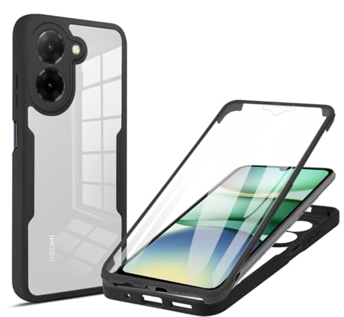 COMAKU Funda para Xiaomi Poco M7 4G, 360 Grados y Protector Antigolpes [Ultra Hybrid] Transparent PC Dura Resistente + Silicona Bumper, Doble Cara Carcasa   Negro