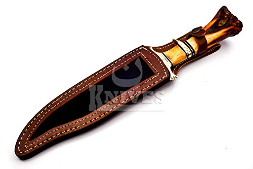 NoonKnives: Hand Made Damascus Steel Collectible Bowie Knife Handle Camel Bone (Red)