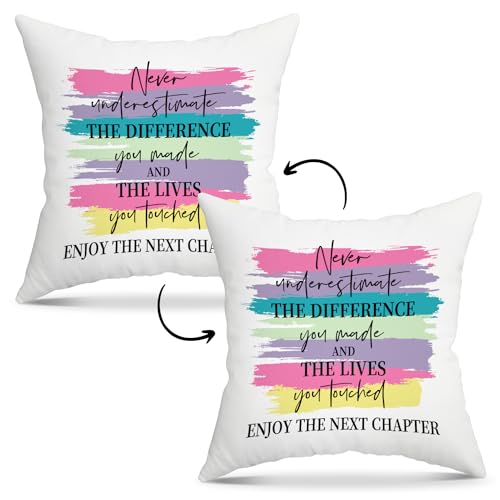 Fihjm Thank You Gifts, Throw Pillow Cover 18x18, Retirement Gifts for Women Men Coworker Boss Pillowcase, Never Underestimate The Difference You Made, Decorative Pillows for Couch Bed Room -08