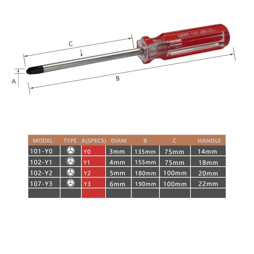 Uacen Lot de 5 tournevis Tri Wings Y00 (2,0 mm) Y0 (3,0 mm) Y1 (4,0 mm) Y2 (4,0 mm) Y3 (6,0 mm) multifonction magnétique Y – vue 7