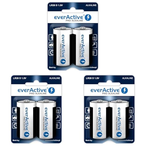 everActive D - Pack de 2 Pilas alcalinas Pro Mono LR20 R20 1.5V, máxima Potencia, 10 años de Durabilidad, 2 Unidades - 1 blíster (Paquete de 3)