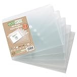 eco-eco A5 50% Recycled Clear Transparent Press Stud Popper Wallet, Plastic Folders (Pack of 5), eco032