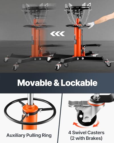 Image of VEVOR Transmission Jack, 1322 LBS Hydraulic Telescoping Transmission Jack, 32 inch-67 inch High Lift Transmission Jack Stand with Foot Pedal, 360 Swivel Wheel