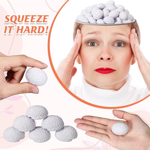 Kasyat 40 Pcs Brain Stress Ball Halloween Brain Mini Brain Shaped Stress Ball Bulk PU Hand Muscle Exercise Pressure Ball for Adult Improving Grip Strength Object Recognition Prop Mold(White,Mini)