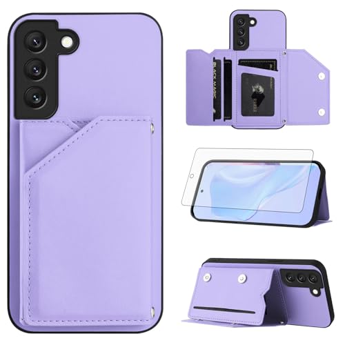 Coque portefeuille Samsung S22 Asuwish en cuir premium avec verre de protection ultra résistant