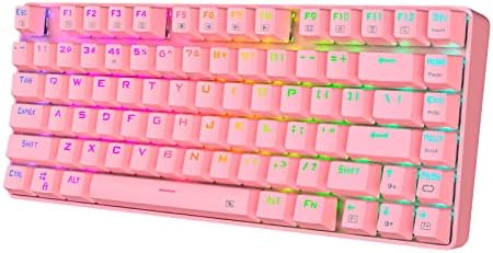 HUO JI Mechanical Keyboard: 2.4G Wireless and Wired Connection, Blue Switch Mechanical Keyboard, RGB Backlight for Office, Gaming - Pink