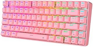 HUO JI Mechanical Keyboard: 2.4G Wireless and Wired Connection, Blue Switch Mechanical Keyboard, RGB Backlight for Office, Gaming - Pink