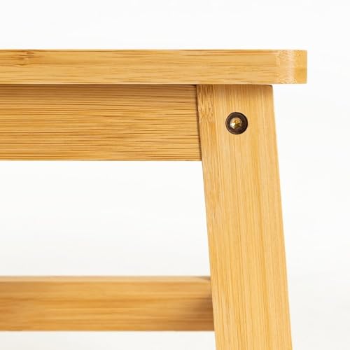 Miniatura 8 de Casaseleccion Taburete Escalón De Madera De Bambú Natural Con Asa Integrada Y Protección Anti-Rayaduras En Las Patas De 38x26x25 Cm Y Resistencia De 150 Kg Para Cocina Y Baño.