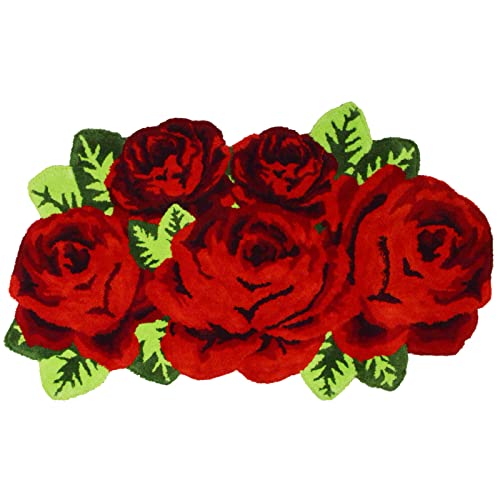 USTIDE Super Thick Flower Rug, Rustic Rose Flower Shaped Mat, Water Absorbent Non-Slip Runner Rug for Bedside Living Room Porch (2.3FTx3.8FT, Red)
