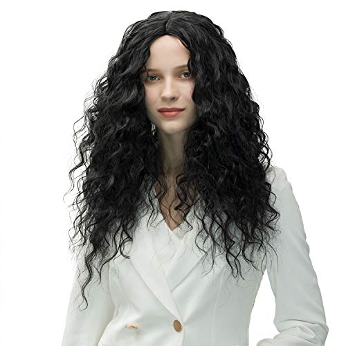 Balbrith Wigs for Black Women Long Wig Curly Wig with Bangs for Blcak Women Heat-resistant Artificial Fiber(Nature Black）