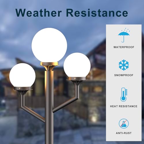 Lightdot 79" Modern Stable Outdoor Post Lights with Triple Head (3000K LED Bulb Included) IP65 Waterproof Pole Lamp for Outside Heavy-Duty Aluminum Lamp Posts Lighting for Driveway/Garden/Yard-Brown by Lightdot - Image 4