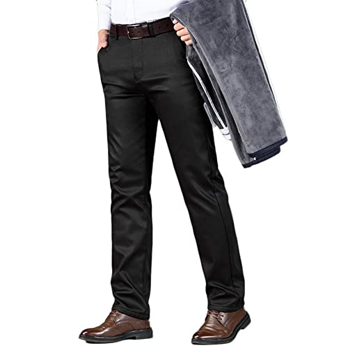 YAOTT Herren Thermohose Elegant Business Stoffhose Anzughose Thermo Chinohose Stoffhose mit Weichem Fleece Gefüttert Hose Warm Winterhose Ohne Gürtel,Schwarz,30W Cover