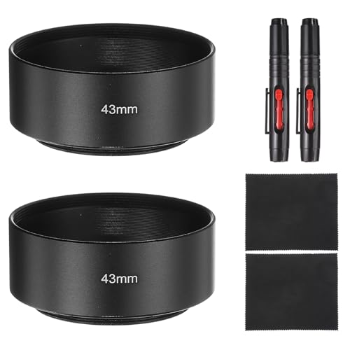 Parasol de 43mm para objetivo de cámara rosca de metal PATIKIL con tapa y paño de limpieza negro