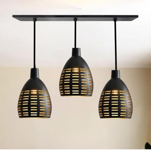 Image of GreyWings Antique Hanging Light for Home, Black Aluminium Pendant Light with 3 Lights, Ceiling Lamp, (Bulb not Included) 3 Linear Set
