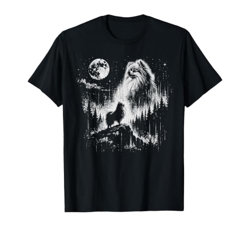 Pomeranian Howling to The Moon Vintage Mystical Dog Art T-Shirt, Men, Black, 3X-Large