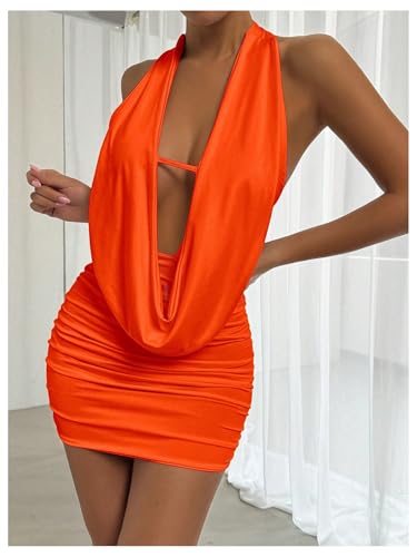 Image of SOLY HUX Women's Sexy Deep V Neck Halter Bodycon Mini Dress Sleeveless Party Club Dresses