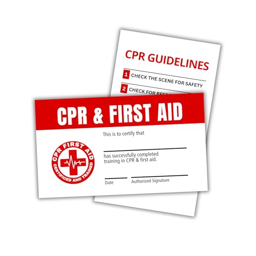 Lashicorn CPR First Aid Certified Certification Wallet Card | 30pk 2x3.5” Cardstock Paper Instructions Tips Pocket Guide AED Emergency Contacts Class Instructor