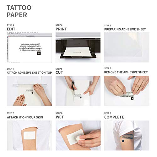 Sunnyscopa Printable Temporary Tattoo Paper for INKJET printer - US LETTER SIZE 8.5"X11", 5 SHEETS - DIY Personalized Image Transfer Sheet for skin - Custom Waterslide Decal Stencil Henna - Thumbnail 7