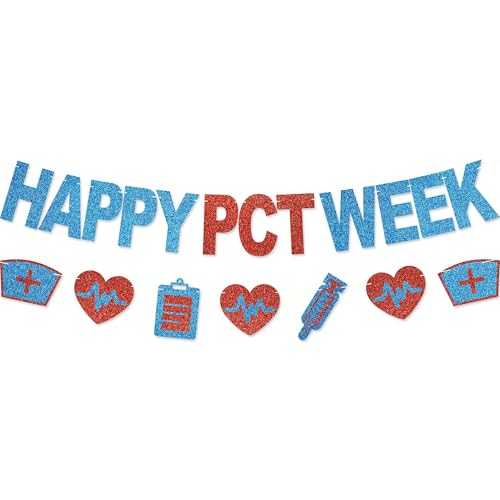 Happy PCT Week Banner - No DIY PCT Week Decorations Patient Care Technician Party Decor For Appreciation Gifts Glitter
