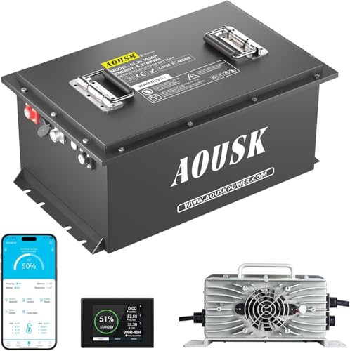 48V 105Ah Lithium Golf Cart Batteries, Built-in 200A BMS Peak current 1000A with Touch Monitor & Mobile APP, 6000+ Cycles Rechargeable, Perfect for Golf Carts(with 58.4V 22A fast charger)