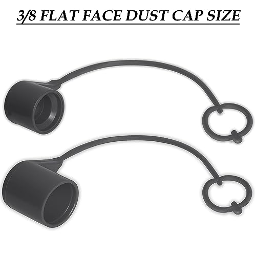 Image of 3 /8 Skid Steer Bobcat Hydraulic Cap Flat Face Air Coupler Cover Male Female Dust Caps and Plug,Fits ISO 16028 Hydraulic Quick Disconnects with Retention Ring Keeps Cap Attached to Hose (BLACK)2 Set