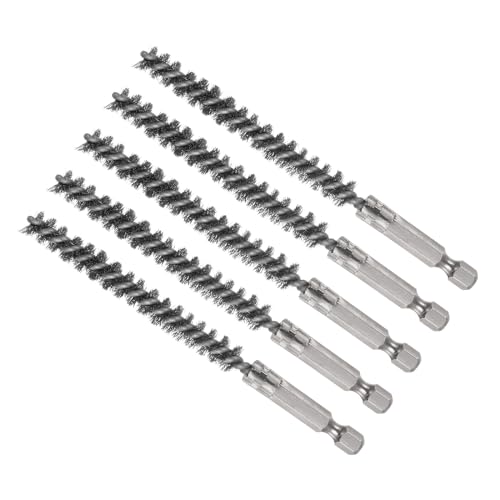 Image of Bore Brush, 8mm Dia 4.5 inch Length, Stainless Steel Cleaning Wire Brushes with 1 /4 Inch Hex Shank - (Applications: for Power Drill, Die Grinder), 5-Pieces