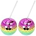 GALPADA 2Pcs Disco Ball Cups Tumbler Disco Flash Ball Cocktail Cup Spherical Cup with and Lid Wine Drinking Cups for Nightclub Bar Party Supplies