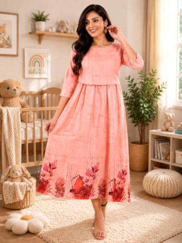 Image of RITIJYA Zipless Feeding Kurta Dress for Women | Maternity Nursing Kurti, No-Zip Easy Access | Extra Pleats Pre to Post Pregnancy | Quick-Dry Fabric | S-4XL