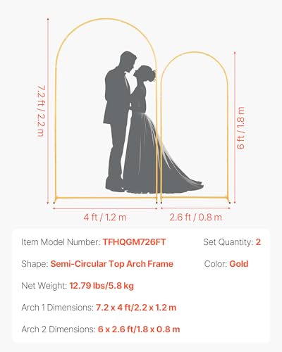 Image of VEVOR Arch Backdrop Stand, Set of 2, 7.2 ft and 6 ft, Stable Structure, Easy Assembly, Gold Metal Arch Backdrop Stand for Wedding, Birthday Party, Graduation, Celebration, and Ceremony Decoration