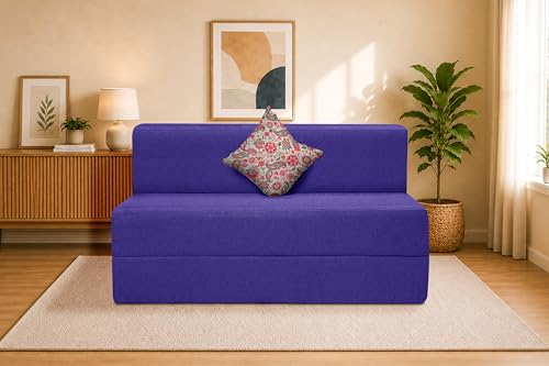 Image of One Seater Sofa Cum Bed Jute Fabric 3 X 6 Ft| Space Saving Foldable Sofa Bed for Living Room & Guest Room | Comfortable Multi-Functional Furniture - Purple