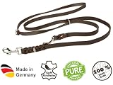 Hundeleine Leder 2m kleine Hunde leicht Fettlederleine [3-Fach Verstellbar] Lederleine geflochten – robuste Leine Hund mit Chrombeschlägen – Führleine Hund & Freihandleine zum Umhängen, Schwarz 10mm