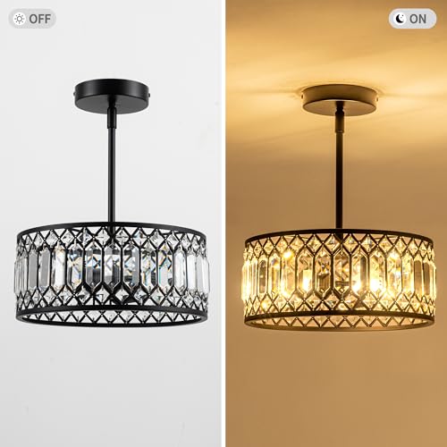 Rpzloila 3-Light Crystal Ceiling Light, Modern Semi Flush Mount Light Fixture, Black Crystal Chandelier for Kitchen Bedroom Bathroom Entryway Hallway by Rpzloila - Used condition - Image 6