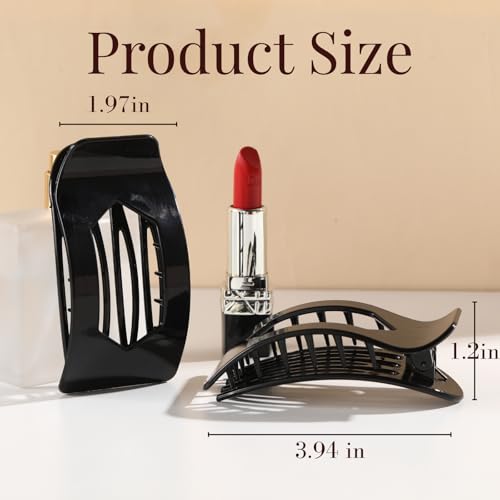Image of 8 Pack Black White Flat Hair Clips for Women - Large Glossy Rectangle No-Slip Claw Clips for Thick & Thin Hair, Strong Hold Square Hair Accessories