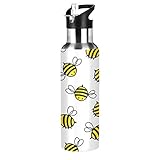 Blueangle Flying Bumble Bees Stainless Steel Water Bottle with Straw, BPA Free Reusable Leakproof Wa