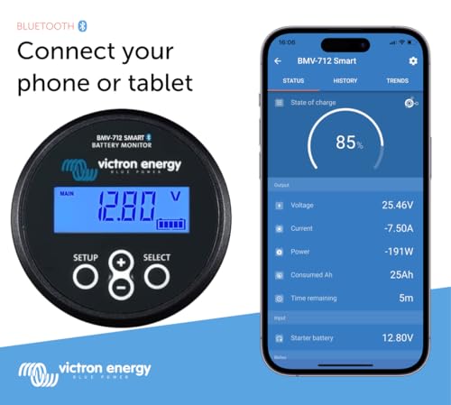 Image of Victron Energy BMV-712 Smart Battery Monitor with Shunt - 6.5-70 VDC | Display and Bluetooth - Black