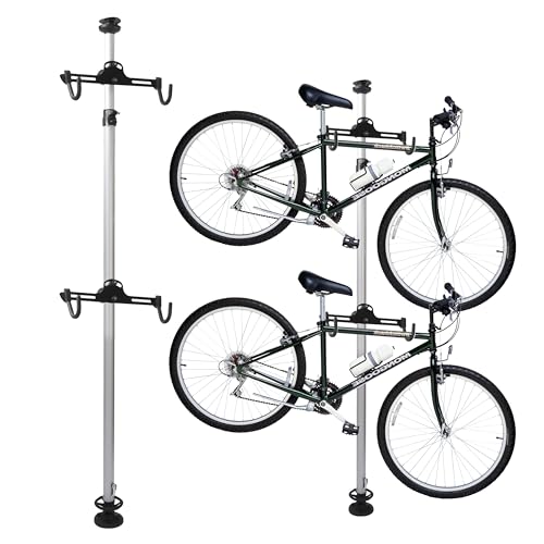 PRO BIKE TOOL Bike Stand - Bike Storage Freestanding - Cycle Stand Hanger - Aluminum Alloy, Adjustable Height, Easy Assembly, and Stable Bicycle Storage - Holds 1 or 2 Bikes - 15x184x30 cm, Black