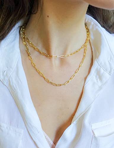 Waitsoul 925 Sterling Silver Paperclip Chain Lobster Clasp 4Mm 18K Gold Over Paperclip Link Curb Chain Necklace For Women Men Diamond Cut 16-30 Inches(16) #TOP4