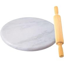 Indian White Marble Chakla Belan Roti Maker Chapati maker, 10 inch Round Chakla Board with wooden Rolling Pin Kitchen Item Pack Of 1
